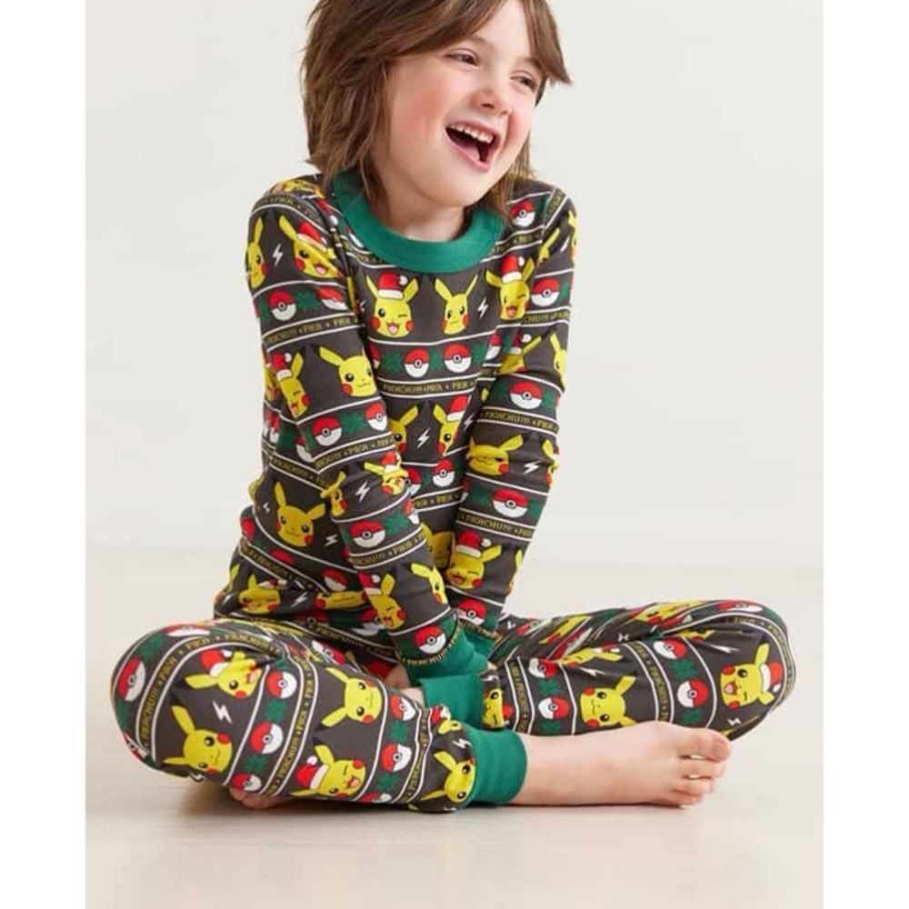 Hanna Andersson X Pokémon Pikachu Pokéball Christmas Fair Isle Long John PJ Set